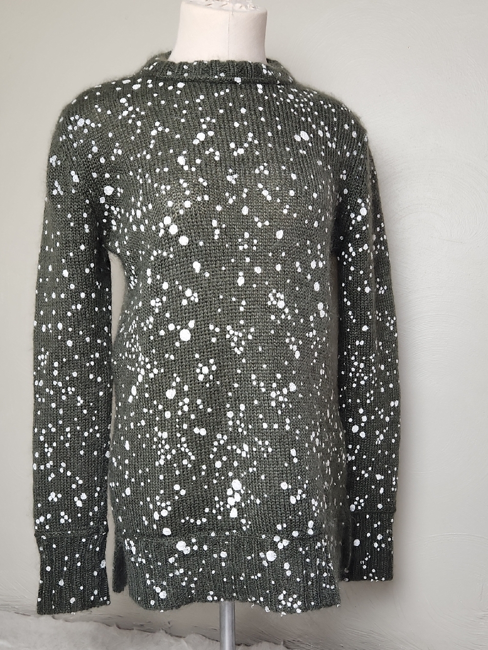 Fendi Mohair Silk Sweater Mockneck Crewneck - Army Green & White - Small - Picture 6 of 9